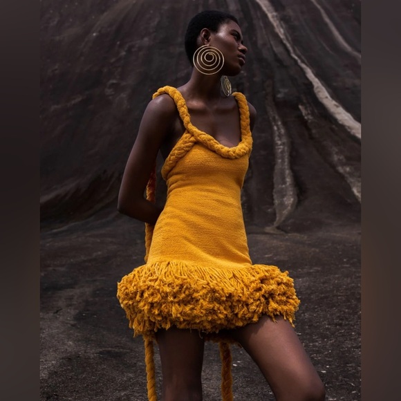 Micas Dresses & Skirts - Micas Hand braided lioness Mustard Yellow Dress size M mc7-37